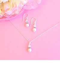 Pink Pearl and Crystal Necklace and Earring Set